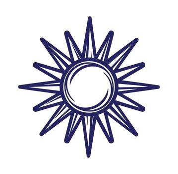 Simple illustration of a blue sunburst design element with pointed rays and outer circle vector