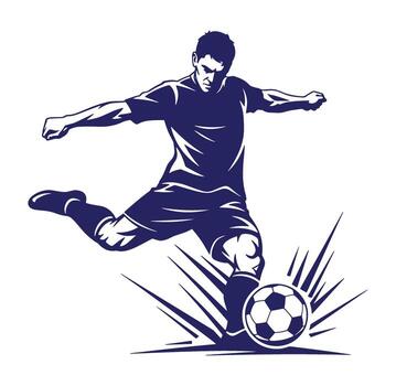 dinámica fútbol jugador ejecutando un poderoso patada ilustrado en un negrita y moderno estilo vector