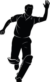 Silhouette of a cricket player running and waving vector