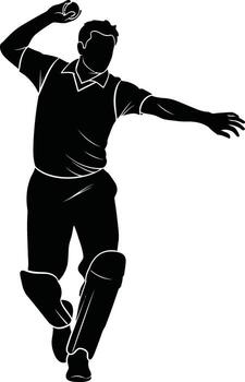 Silhouette of a cricket player in action during a throw vector