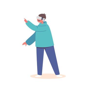 Child In Vr Goggles Playing Virtual Reality Game vector