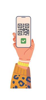 Hand with Qr Code on Phone vector
