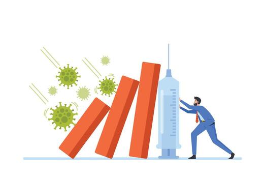 coronavirus choque con deuda desde virus gripe brote, empresario personaje con deuda pánico, hombre molesto a detener colapso otoño abajo bar grafico desde covid-19 patógeno. dibujos animados personas ilustración vector
