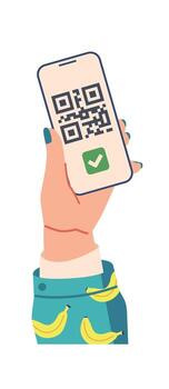Hand with Qr Code on Phone Screen vector