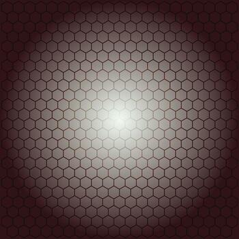Modern dark geometric background with a central radiant glow highlighting a repeating hexagonal grid pattern, ideal for contemporary digital and web design vector
