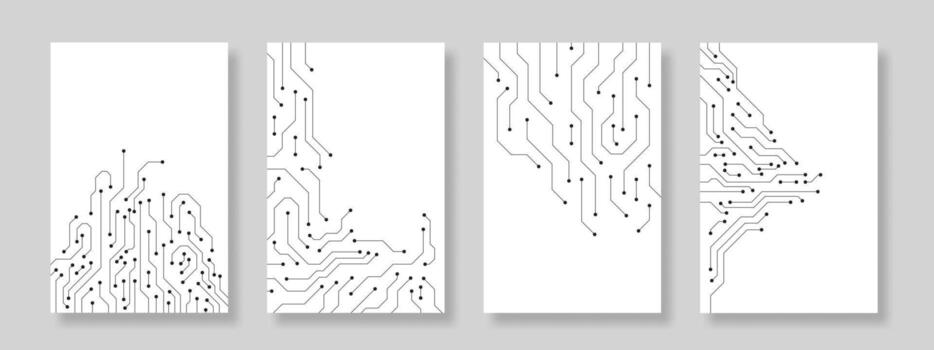 Technology circuit board poster on white background set. Suitable for artificial intelligence, communication, connection vector