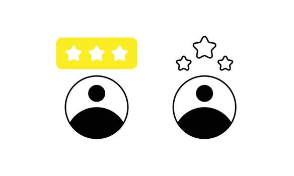 Customer satisfaction and user experience feedback icons displaying a person's profile with a three-star rating, representing online reviews, service quality, and digital evaluations vector