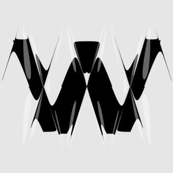 Abstract distorted letter W with liquid glass refraction effect. Modern black and white design featuring bold typography warped through optical distortion and glossy prism reflections. vector