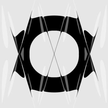 Abstract distorted letter O with liquid glass refraction effect. Modern black and white design featuring bold typography warped through optical distortion and glossy prism reflections. vector