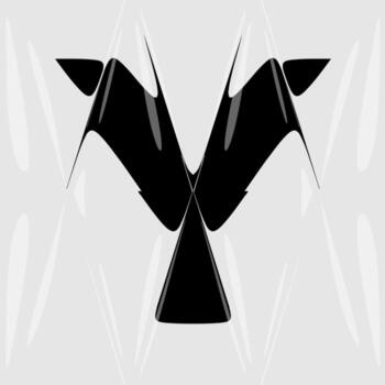 Abstract distorted letter Y with liquid glass refraction effect. Modern black and white design featuring bold typography warped through optical distortion and glossy prism reflections. vector