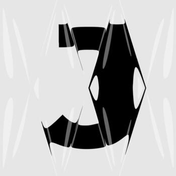 Abstract distorted letter J with liquid glass refraction effect. Modern black and white design featuring bold typography warped through optical distortion and glossy prism reflections. vector