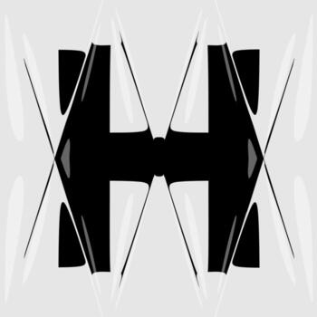 Abstract distorted letter H with liquid glass refraction effect. Modern black and white design featuring bold typography warped through optical distortion and glossy prism reflections. vector