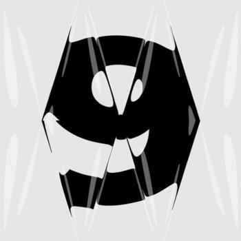 Abstract distorted number 9 with liquid glass refraction effect. Modern black and white design featuring bold typography warped through optical distortion and glossy prism reflections. vector