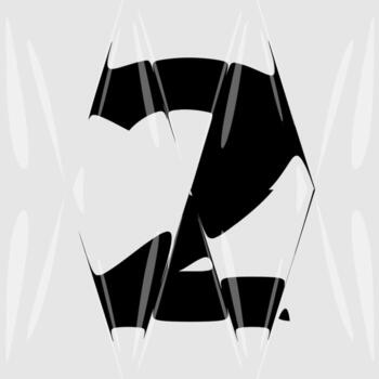 Abstract distorted number 2 with liquid glass refraction effect. Modern black and white design featuring bold typography warped through optical distortion and glossy prism reflections. vector