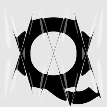 Abstract distorted letter Q with liquid glass refraction effect. Modern black and white design featuring bold typography warped through optical distortion and glossy prism reflections. vector