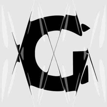Abstract distorted letter G with liquid glass refraction effect. Modern black and white design featuring bold typography warped through optical distortion and glossy prism reflections. vector