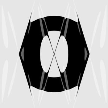 Abstract distorted number 0 with liquid glass refraction effect. Modern black and white design featuring bold typography warped through optical distortion and glossy prism reflections. vector