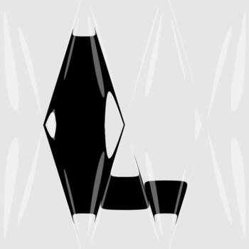 Abstract distorted letter L with liquid glass refraction effect. Modern black and white design featuring bold typography warped through optical distortion and glossy prism reflections. vector