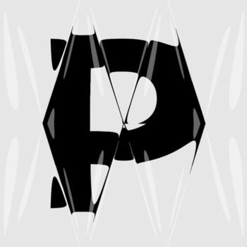 Abstract distorted letter P with liquid glass refraction effect. Modern black and white design featuring bold typography warped through optical distortion and glossy prism reflections. vector