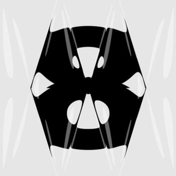 Abstract distorted number 8 with liquid glass refraction effect. Modern black and white design featuring bold typography warped through optical distortion and glossy prism reflections. vector