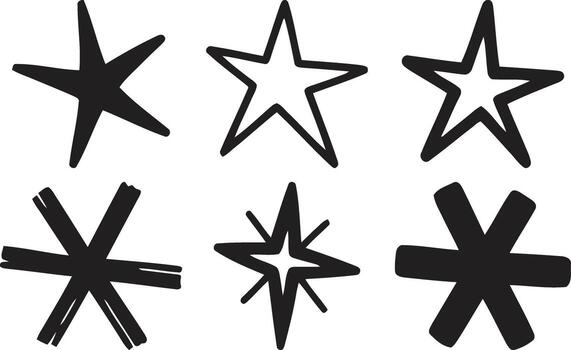Collection of hand drawn star shapes design element for graphics vector