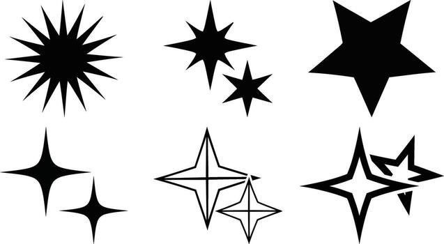 Collection of Star Icons with Sharp Points and Geometric Designs vector