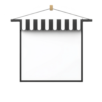 Blank storefront sign with striped awning, perfect for displaying custom messages or promotions. This versatile design can enhance any retail environment, adding touch of charm and style png