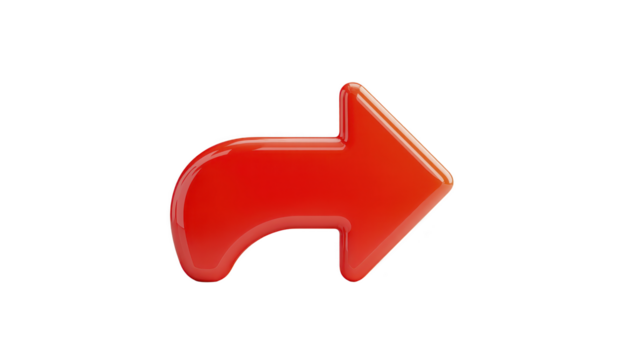 vermelho seta curvado lustroso 3d isolado certo direção símbolo navegação ponteiro ícone moderno simples digital gráfico Projeto negrito brilhante brilhante atenção direção placa elemento rede interface png