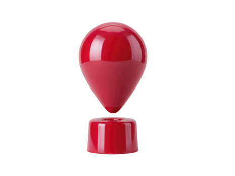 rot Ballon geformt Objekt mit glänzend Oberfläche schwebend über passend rot Base, isoliert auf Transparenz Hintergrund, modern minimal Design, spielerisch und heiter Konzept png