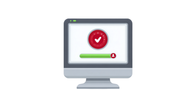 computer tenere sotto controllo schermo sicurezza segno di spunta progresso Caricamento in corso autenticazione verifica utente sicuro computer tenere sotto controllo visualizzazione rosso segno di spunta e progresso bar simboleggiante riuscito utente png
