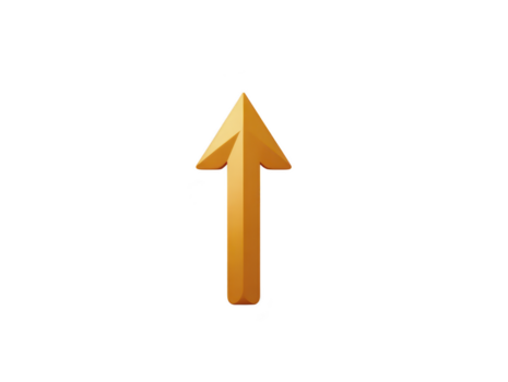 Orange 3D arrow pointing upward, isolated on transparent background, symbolizing direction, progress, or navigation, with modern and minimalistic style for digital or graphic design use png