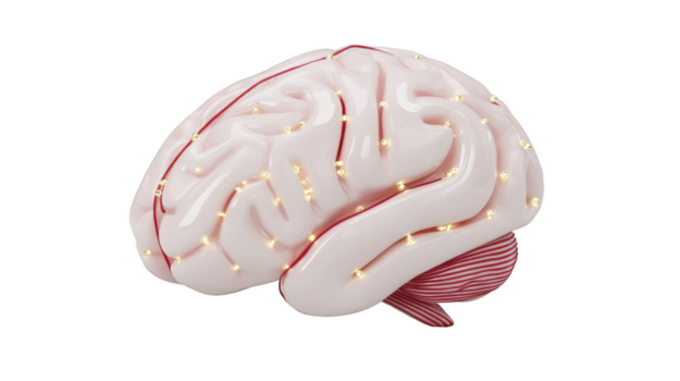 artificiale cervello modello neurale Rete raggiante luci bianca rosso tecnologia digitale scienza intelligenza innovazione isolato 3d illustrazione futuristico creativo concetto apprendimento connessione medico png