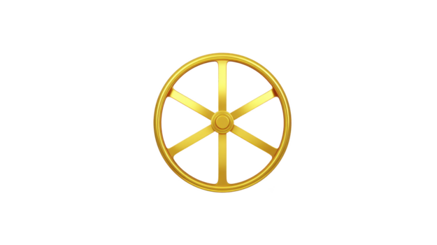 gyllene hjul med sex ekrar metallisk textur cirkulär form isolerat på transparent bakgrund symboliserar rörelse framsteg och innovation lämplig för design eller dekoration png