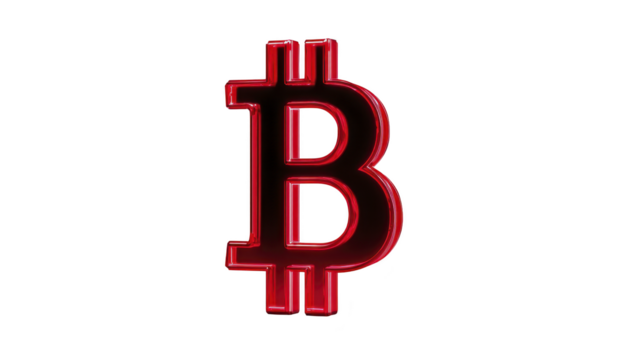 bitcoin símbolo vermelho Preto cor digital moeda finança criptomoeda 3d render isolado moderno lustroso futurista tecnologia negrito Projeto enérgico vibração investimento blockchain riqueza inovação png