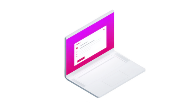 blanc portable ordinateur avec vibrant rose écran affichage utilisateur interface, moderne numérique dispositif isolé sur transparent arrière-plan, minimaliste et nettoyer conception png