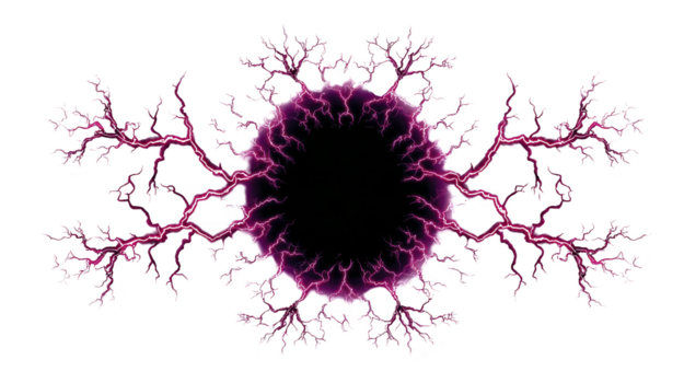 elektrisch lila fraktal Muster mit Verzweigung Linien ausstrahlen von kreisförmig Center, abstrakt Digital Kunst mit energisch und dynamisch fühlen, geeignet zum Wissenschaft oder Technologie Themen png