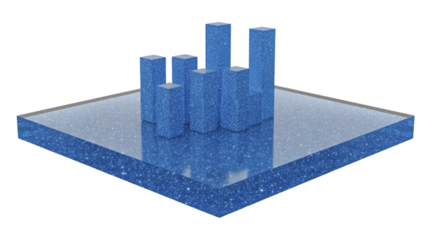 3d blu luccichio bar grafico su riflessivo superficie, moderno astratto dati visualizzazione con scintillante struttura, creativo attività commerciale concetto, futuristico e elegante design png