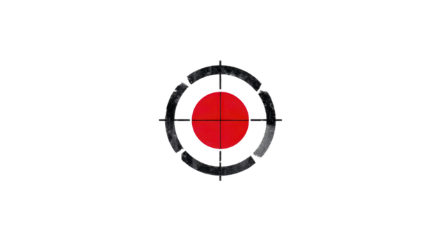 Red target symbol with black crosshair, circular design, isolated on transparent background, representing focus, accuracy, and precision, often used in shooting or aiming concepts png