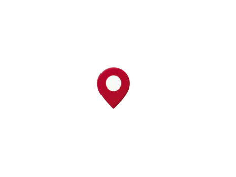 Red location pin icon with white circle center, isolated on transparency background, symbolizing navigation, map marker, or destination, with simple and modern design png