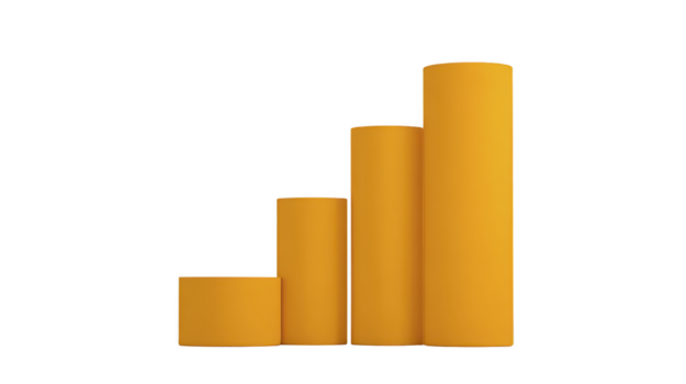 fyra gul cylindrisk kolumner, anordnad i stigande ordning, representera tillväxt, framsteg, och Framgång i minimalistisk, modern stil på genomskinlighet bakgrund png