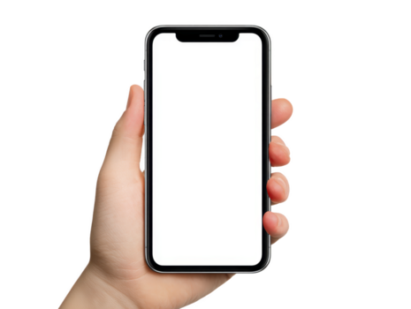 mano smartphone vuoto schermo isolato trasparenza sfondo moderno tecnologia Schermo toccare dispositivo mano Tenere smartphone con vuoto bianca schermo isolato trasparenza sfondo moderno png