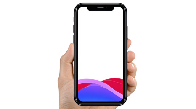 Hand smartphone blank screen isolated transparency background modern technology mobile device touch screen digital Hand holding smartphone with blank screen isolated transparency background modern png
