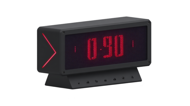 Digital clock black plastic red LED display modern design rectangular shape electronic device timepiece home decor isolated on transparency background technology png