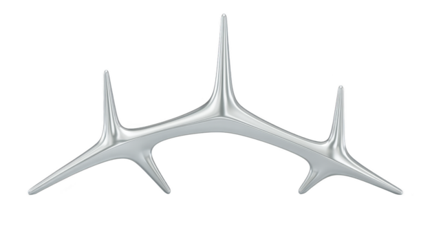 futurista prata abstrato forma com três aguçado espigões, metálico suave superfície, moderno projeto, isolado em transparente fundo, evoca sentido do inovação e criatividade png