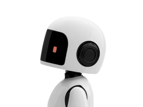 vit robot trogen design svart frontplatta sida se minimalistisk stil artificiell intelligens teknologi innovation isolerat bakgrund modern vänlig uttryck png