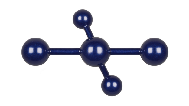 Methane molecule model blue sphere isolated on transparency background science education chemistry concept simple structure abstract clean minimal learning tool modern design png