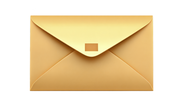 Yellow envelope paper stationery closed flap rectangular shape isolated on transparency background simple design communication invitation cheerful mood correspondence png