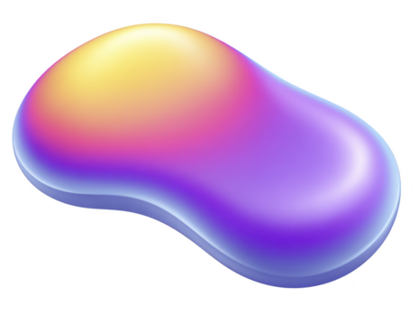 Abstract colorful gradient shape, smooth 3D blob with vibrant purple, yellow, and pink hues, modern fluid design, glossy texture, futuristic and creative style png