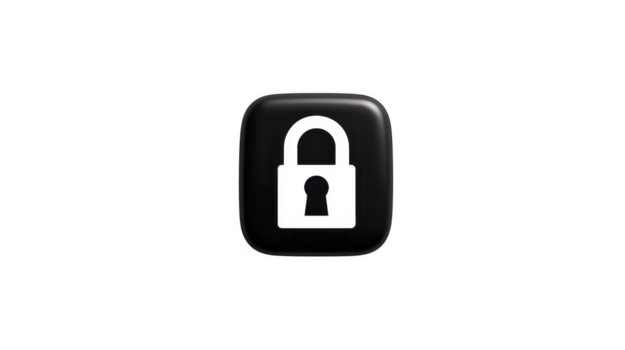 Lock icon security symbol privacy protection black square button digital safety simple design isolated on transparency background modern style secure access png