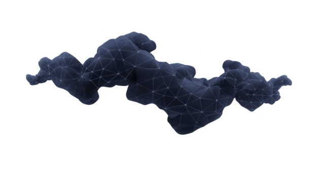 astratto buio blu nube con geometrico poligono maglia sovrapposizione, digitale Rete visualizzazione, moderno tecnologia concetto, isolato su trasparente sfondo, futuristico e misterioso umore png